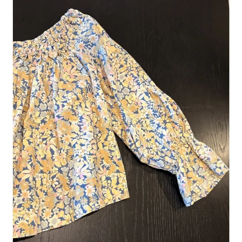 Free People James Smock $128 Boxy Crop Top Puff Blouse M
